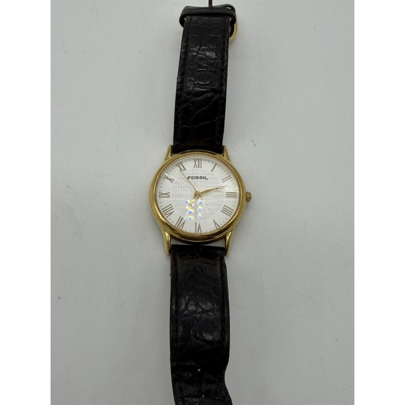Fossil Accessories - VTG‎ Fossil Women's Faceted Crystal Prism Watch Gold Tone Roman Numerals Black